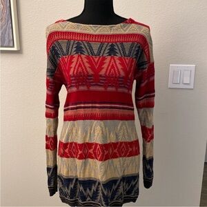 Ralph Lauren Red and Beige Patterned Aztec Sweater